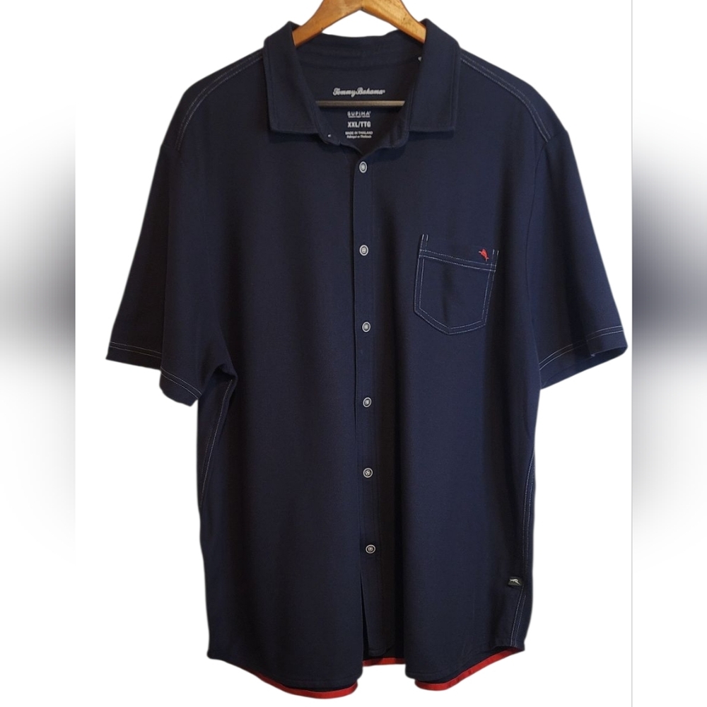 Tommy Bahama Emfielder Camp Shirt in Navy Blue Supima Cotton Button Down Shirt